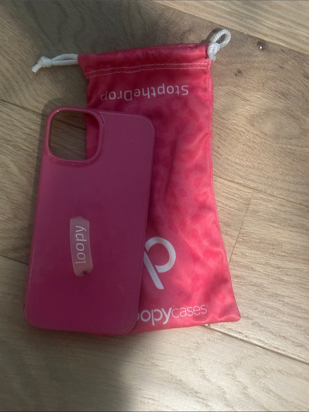 I Phone 14 Loopy Case Pink Phone Case with Matching Pink Drawstring Pouch